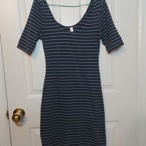 Xhilaration Blue Striped Short Sleeve Scoop Neck Fitted Mini Casual Dress Sz Xs